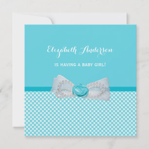 Invitation Baby shower Joli Aqua En vichy mignon Blue Bow