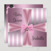 Invitation Baby shower Joli Satin Rose Argent Striver Bow (Devant / Derrière)