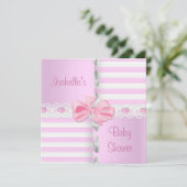 Invitation Baby shower Joli Satin Rose Blancs Bouton (Debout devant)