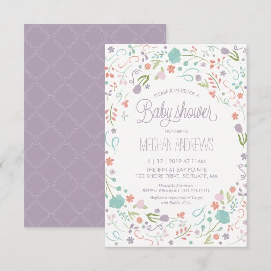 Invitation Baby shower, jolie fille des fleurs Inv (Devant / Derrière)