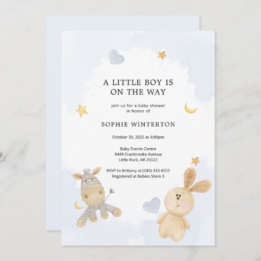 Invitation Baby shower Jouets doux mignons (Devant / Derrière)