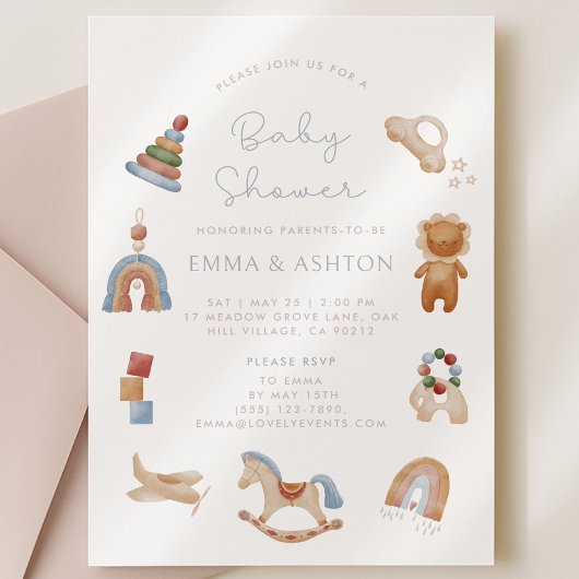 Invitation Baby shower Jouets en bois d'invitation - Boho Sty