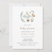 Invitation Baby shower Jouets Vintages neutres sel (Devant)