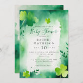 Invitation baby shower Jour de la Saint Patrick vert aquarell (Devant / Derrière)