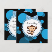 Invitation Baby Shower Joyeux Singe Bleu (Devant / Derrière)
