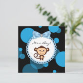 Invitation Baby Shower Joyeux Singe Bleu (Debout devant)