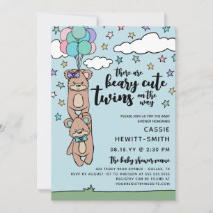 Invitation Baby shower jumeau Beary Cute Boy & Girl