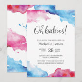 Invitation Baby shower jumeau | Bleu et rose (Devant / Derrière)