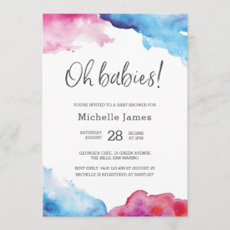 Invitation Baby shower jumeau | Bleu et rose