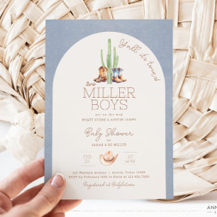 Invitation Baby shower jumeau Cowboy