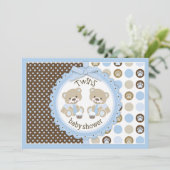 Invitation Baby shower jumeau de cravates de nounours de (Debout devant)