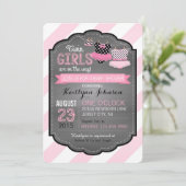Invitation Baby shower jumeau de filles de tutu et de rayure (Debout devant)
