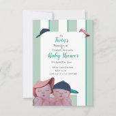 Invitation Baby shower jumeau en bande verte (Devant)