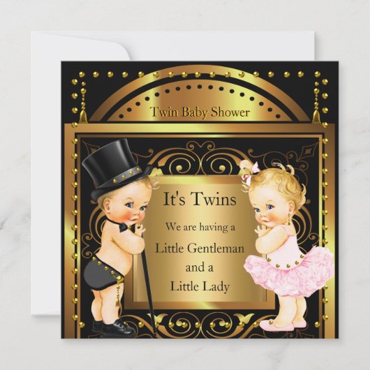 Invitation Baby shower jumeau garçon et fille Gold Blonde (Devant)