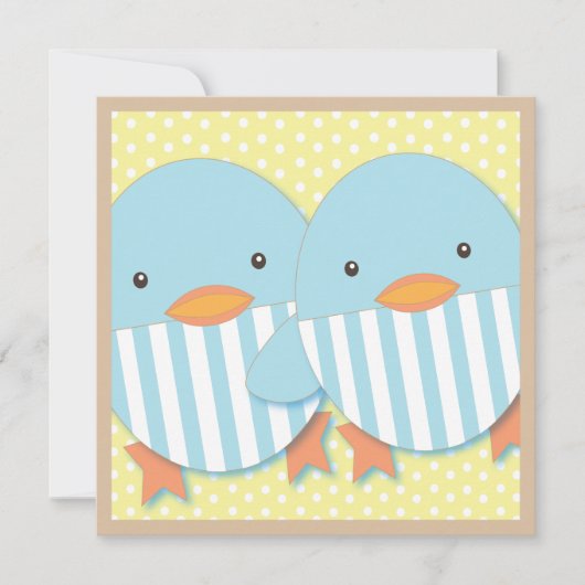 Invitation Baby shower jumeau mignon bleu de garçons (Devant)