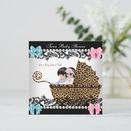 Invitation Baby shower jumeau mignon fille rose garçon bleu l (Debout devant)