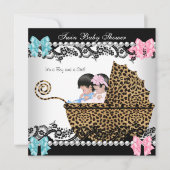Invitation Baby shower jumeau mignon fille rose garçon bleu l (Devant)