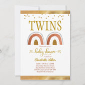 Invitation Baby shower Jumeau Or Arc-en-Ciel Boho (Devant)