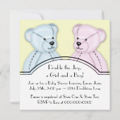Invitation Baby shower jumeau rose bleu Teddy Bear (Dos)