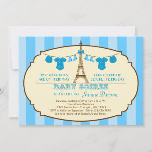 Invitation Baby shower jumeau Tour Eiffel