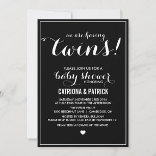 Invitation Baby shower Jumeaux Black & White Scrip