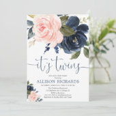 Invitation Baby shower Jumeaux bleu marine bleu bleu marine (Debout devant)