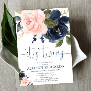 Invitation Baby shower Jumeaux bleu marine bleu bleu marine