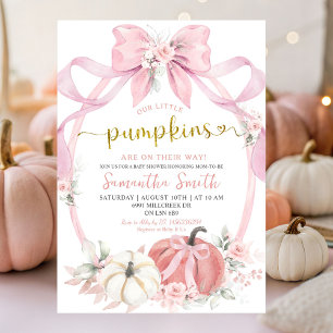 Invitation Baby shower Jumeaux Citrouilles Blush Pink