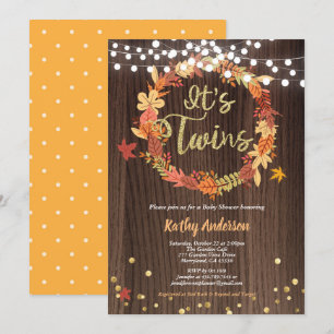 Invitation baby shower jumeaux d'automne, couronnes de bois r