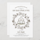 Invitation Baby shower jumeaux Eléphants mignons saupoudré pa (Devant / Derrière)