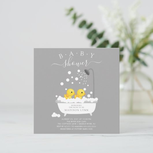 Invitation Baby shower jumeaux en caoutchouc (Debout devant)
