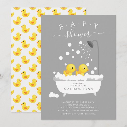 Invitation Baby shower Jumeaux en caoutchouc Cute (Devant / Derrière)
