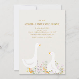 Invitation Baby shower Jumeaux Fleur sauvage de l'oie d'aquar
