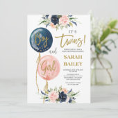 Invitation Baby shower jumeaux garçon et fille (Debout devant)