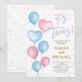 Invitation Baby shower jumeaux garçon et fille (Devant / Derrière)