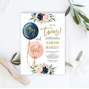 Invitation Baby shower jumeaux garçon et fille