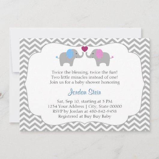 Invitation Baby shower jumeaux garçon et fille (Devant)