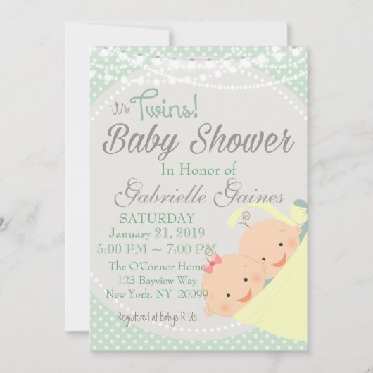 Invitation Baby shower jumeaux garçon et fille (Devant)