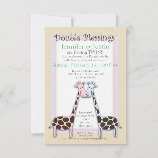 Invitation Baby shower jumeaux (Jen) (Devant)
