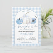 Invitation Baby shower Jumeaux Jumeaux Citrouille Plaid Bleu (Debout devant)