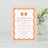 Invitation Baby shower jumeaux Little Cutie Tangerine (Debout devant)