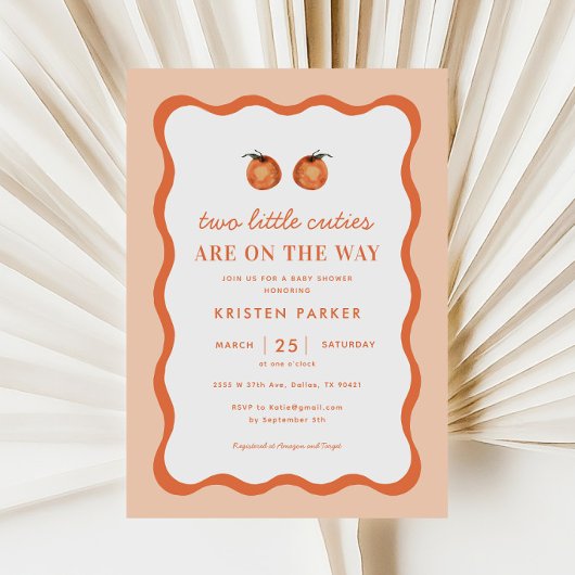 Invitation Baby shower jumeaux Little Cutie Tangerine