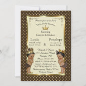 Invitation Baby shower jumeaux, marron, très tendance (Devant)