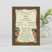 Invitation Baby shower jumeaux, marron, très tendance (Debout devant)