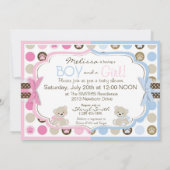 Invitation Baby shower jumeaux Nounours bleu et rose (Dos)