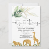 Invitation baby shower jumeaux safari animaux verdure douche (Devant)