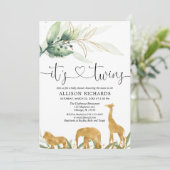 Invitation baby shower jumeaux safari animaux verdure douche (Debout devant)