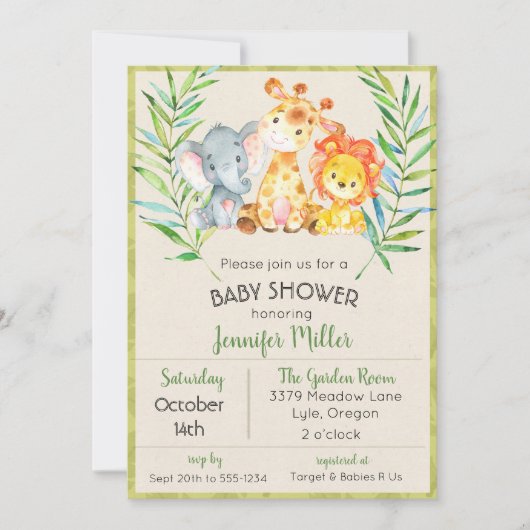 Invitation Baby shower Jungle (Devant)