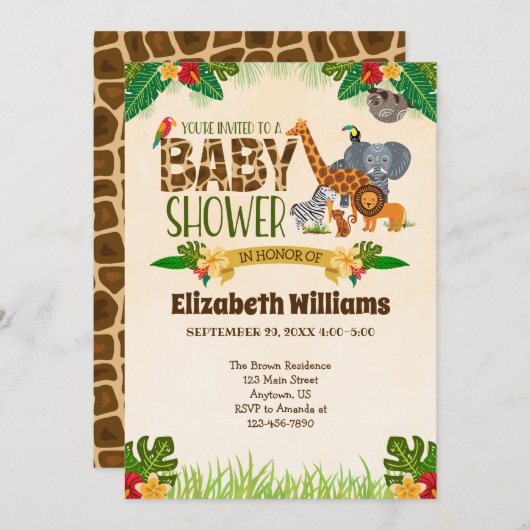 Invitation Baby shower Jungle (Devant / Derrière)