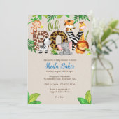 Invitation Baby shower Jungle - Baby shower garçon (Debout devant)